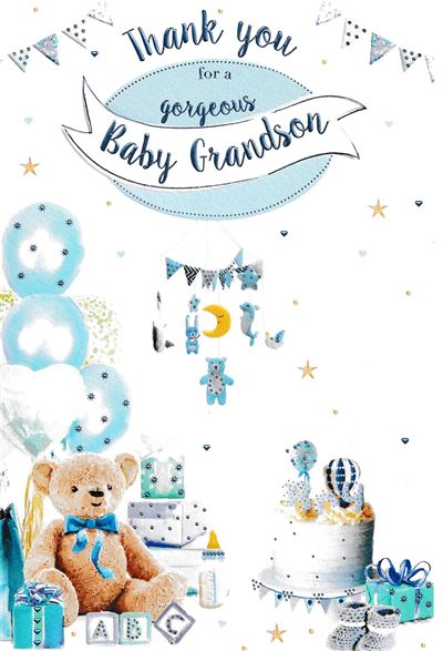 Thank you for new baby Grandson card - cute bear