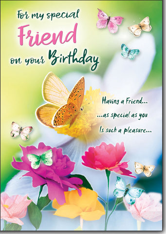 Friend birthday card - flowers and butterflies