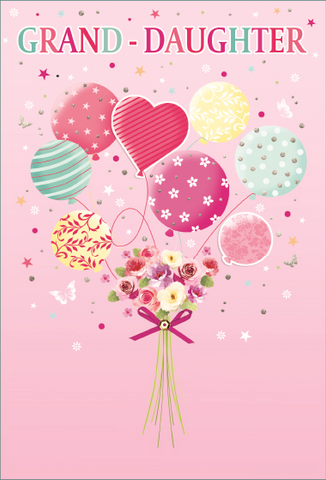 Granddaughter birthday card- balloons and flowers