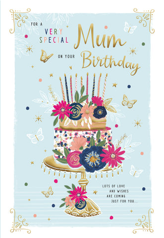 Mum birthday card - cake and flowers