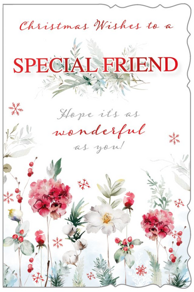 Special friend Christmas card - festive flowers