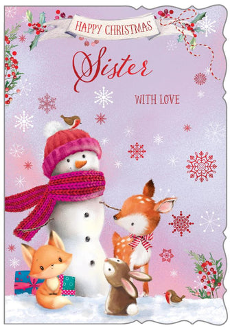 Sister Christmas card - cute snowman