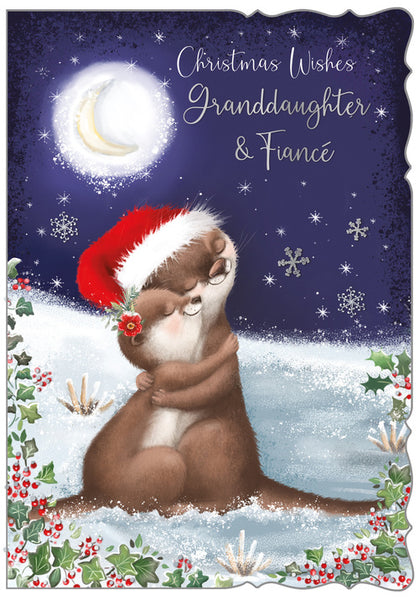 Granddaughter and Fiancé Christmas card - Xmas otters