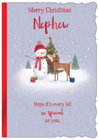 Nephew Christmas card - cute reindeer and snowman
