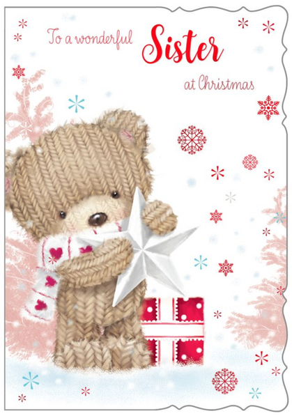 Sister Christmas card - Xmas bear