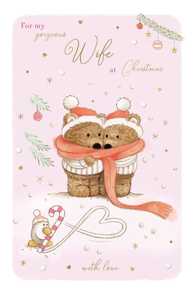 Wife Christmas card - cute cuddling bears