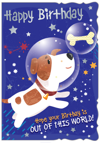 Kids birthday card - Space puppy