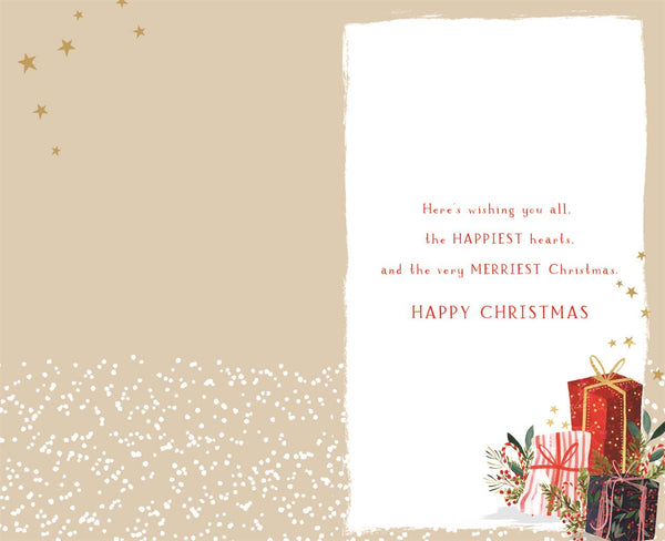 To All the family Christmas card - festive gifts