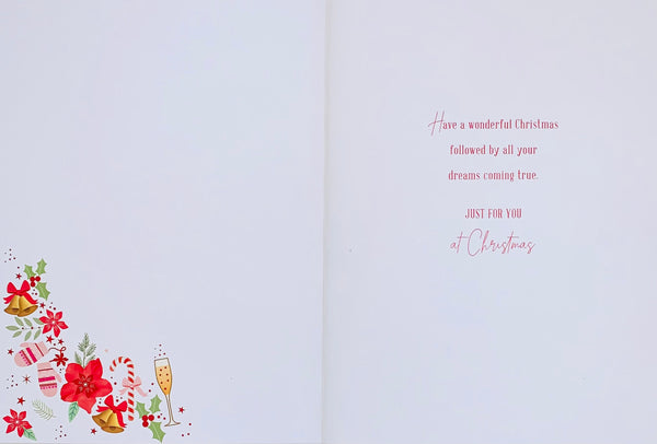 Daughter Christmas card - festive flowers and gifts
