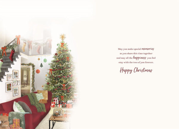 Grandson and Wife Christmas card - Christmas tree and fireside