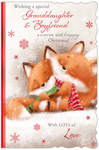 Granddaughter and boyfriend Christmas card - cute foxes