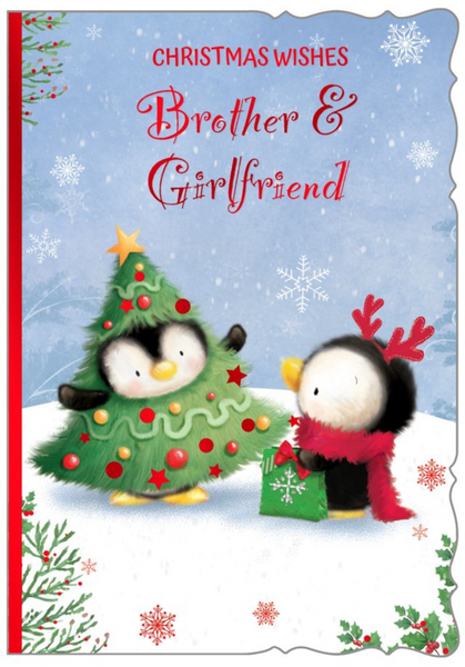 Brother and girlfriend Christmas card - cute penguins