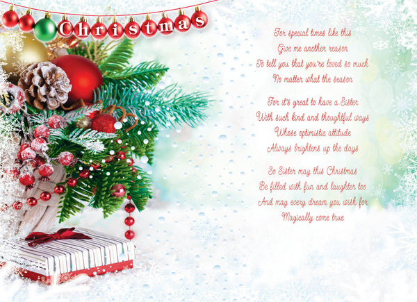 Sister Christmas card- Sentimental verse