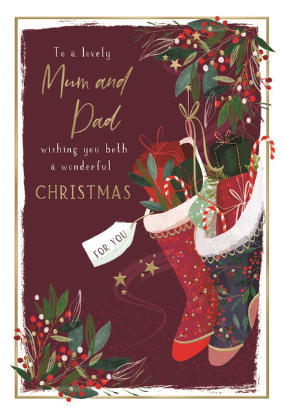 Mum and Dad Christmas card- Xmas stockings