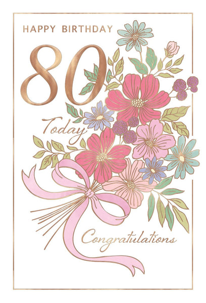 80th birthday card- birthday flowers