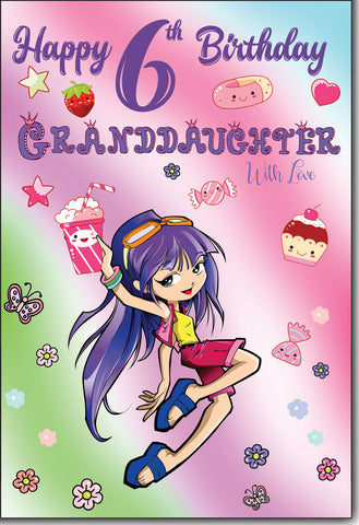Granddaughter 6th birthday card- cool birthday girl