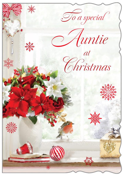 Auntie Christmas card - Christmas flowers