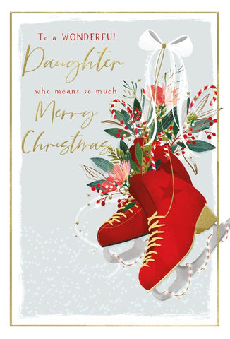 Daughter Christmas card- Christmas skates and flowers