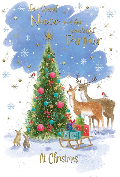 Niece and partner Christmas card - winter woodland