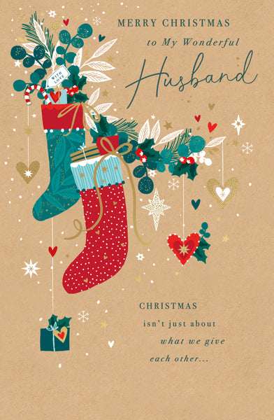 Husband Christmas card - festive stockings