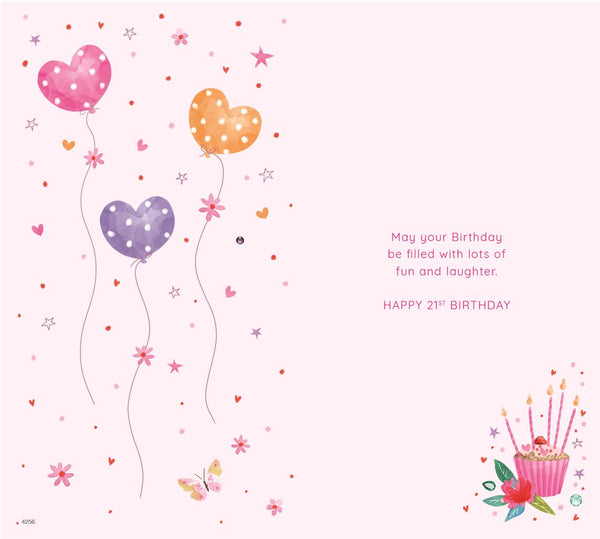 21st birthday card - gifts and cupcake