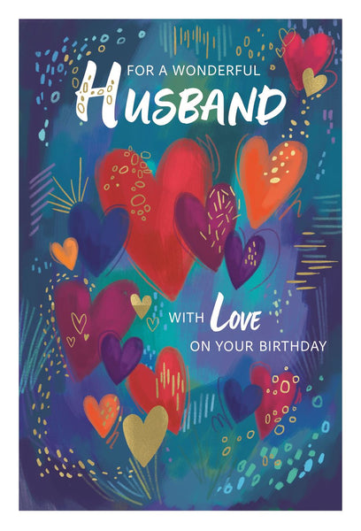 Husband birthday card - colourful hearts