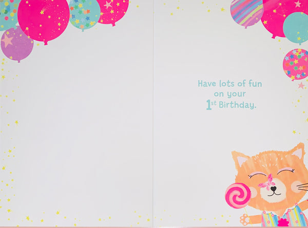 Age 1 birthday card- cute cat