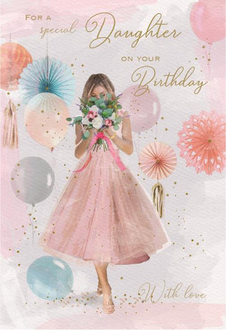 Daughter birthday card - dress and flowers