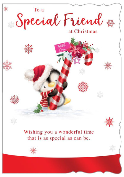 Special friend Christmas card - cute Xmas penguin