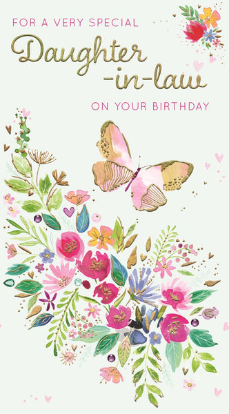 Daughter-in-law birthday card - flowers and butterflies