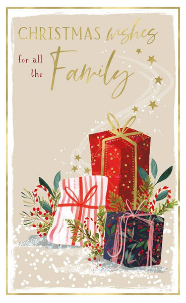 To All the family Christmas card - festive gifts