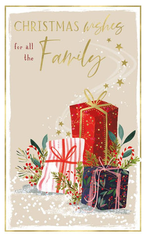 To All the family Christmas card - festive gifts