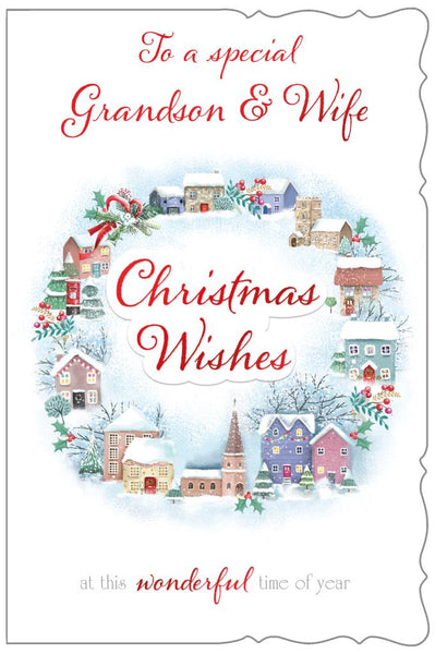 Grandson & Wife Christmas card - festive town