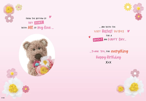 Mum birthday card- cute bear with flowers