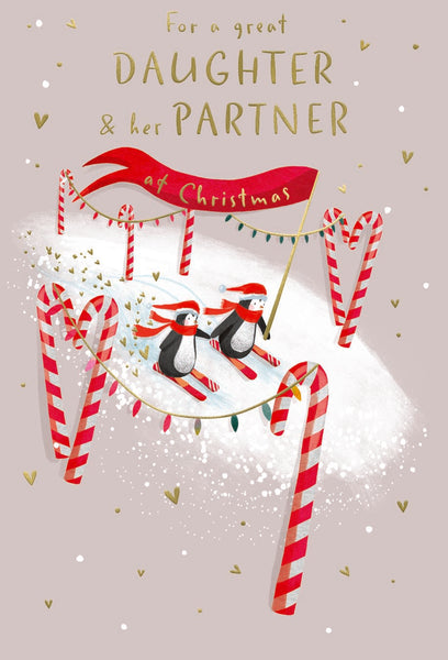 Daughter and Partner Christmas card - cute penguin couple