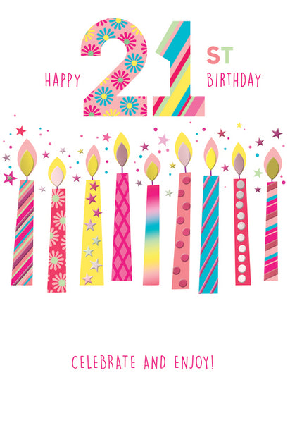 21st birthday card - rainbow candles