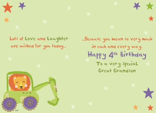Great-Grandson 4th birthday card - digger