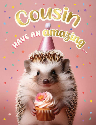 Cousin birthday card - cute hedgehog
