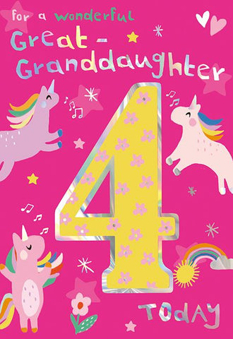 Great-Granddaughter 4th birthday card - unicorn
