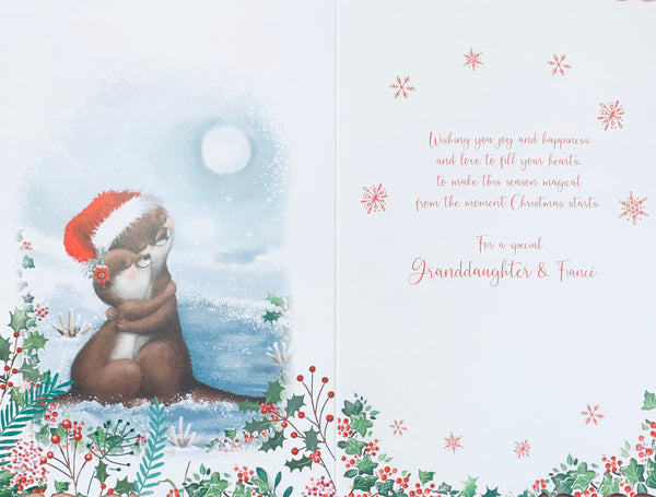Granddaughter and Fiancé Christmas card - Xmas otters