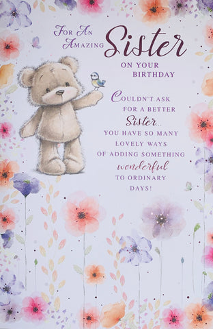 Sister birthday card- cute bear