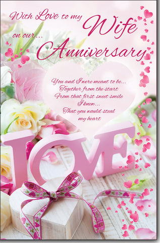 Wife anniversary card- flowers and hearts