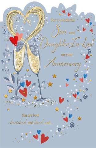 Son and Daughter in law anniversary card - anniversary toast- large card