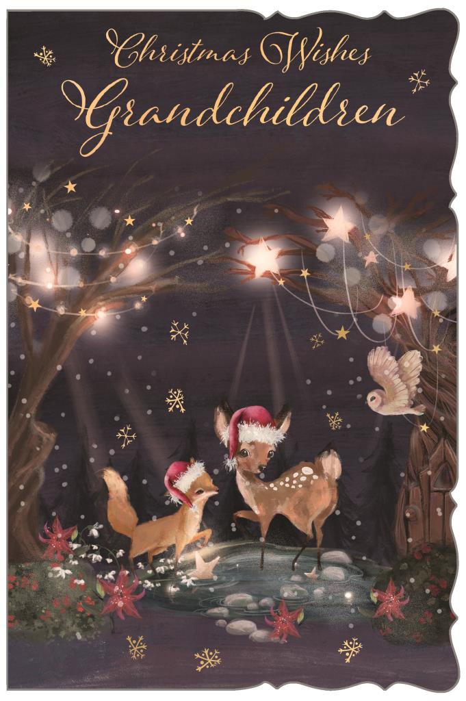 To Grandchildren Christmas card - winter woodland