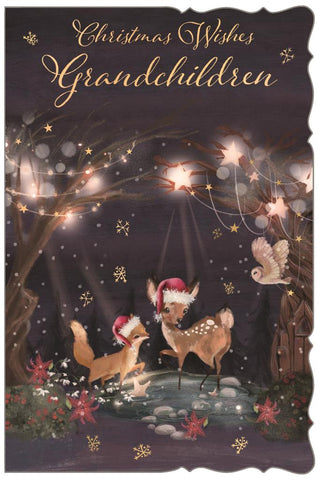 To Grandchildren Christmas card - winter woodland