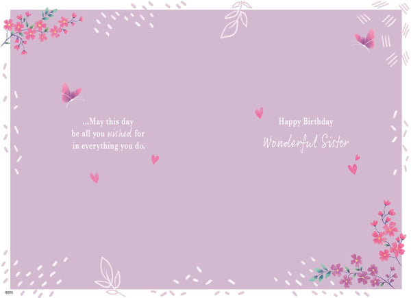 Sister birthday card - balloons and flowers