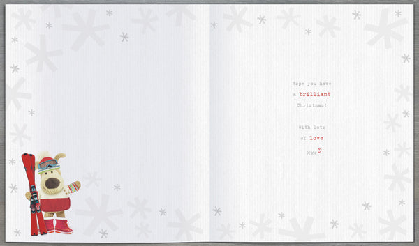 Nephew Christmas card - Boofle skiing