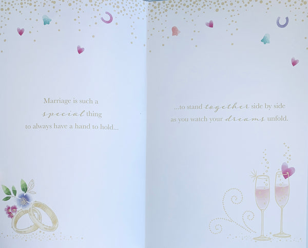 Special couple weddding day card - cake and celebration