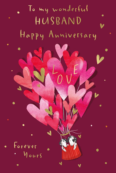 Husband wedding anniversary card - cute heart balloons
