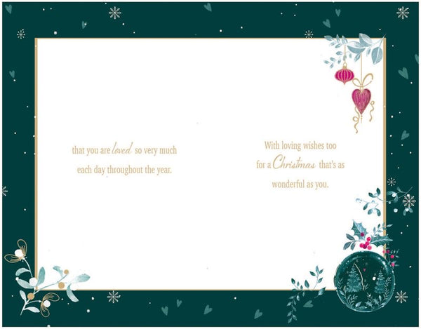 One I love Christmas card - hearts and baubles